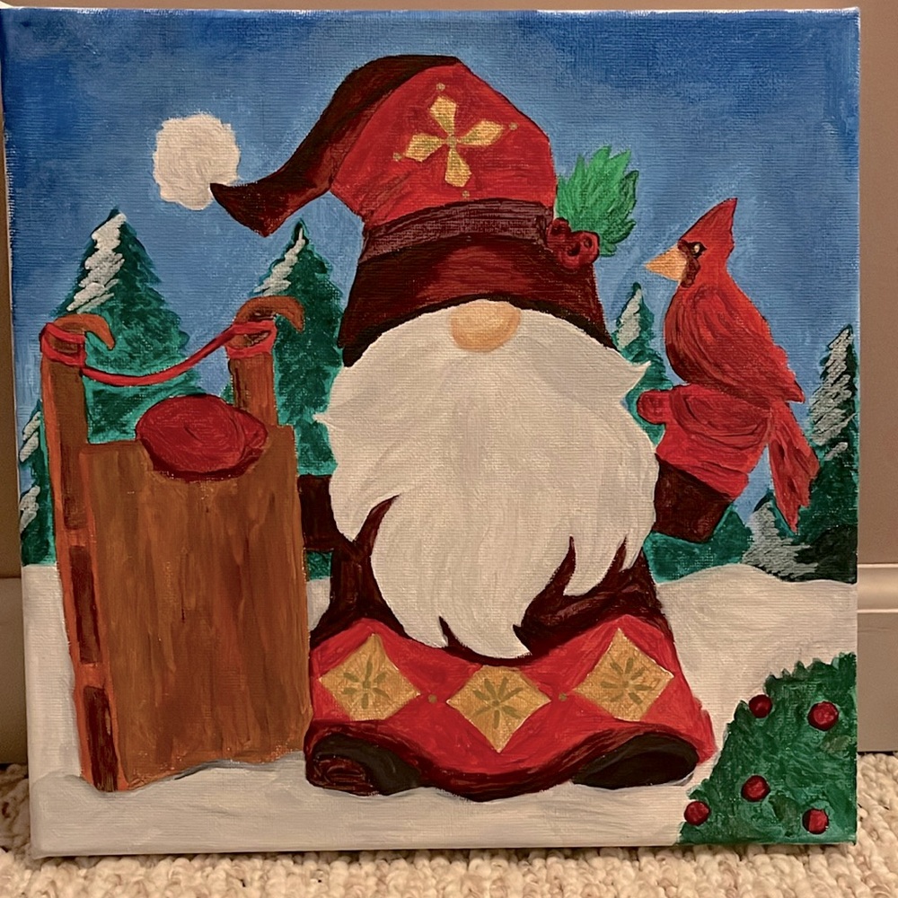 Christmas Canvas Acrylic Santa Gnome Painting